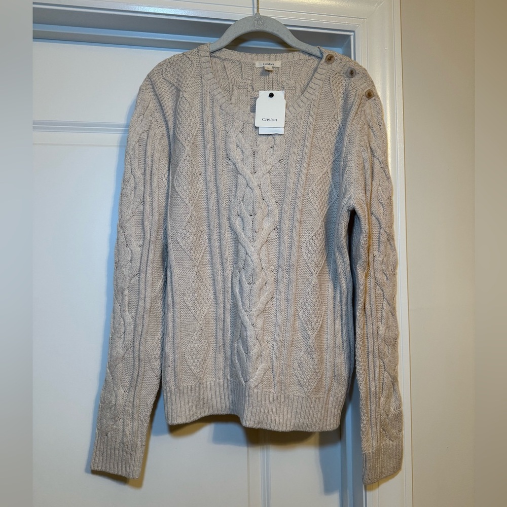 BRAND NEW!! Caslon Beige Cable Knit Sweater with button detail Women’s Size XL